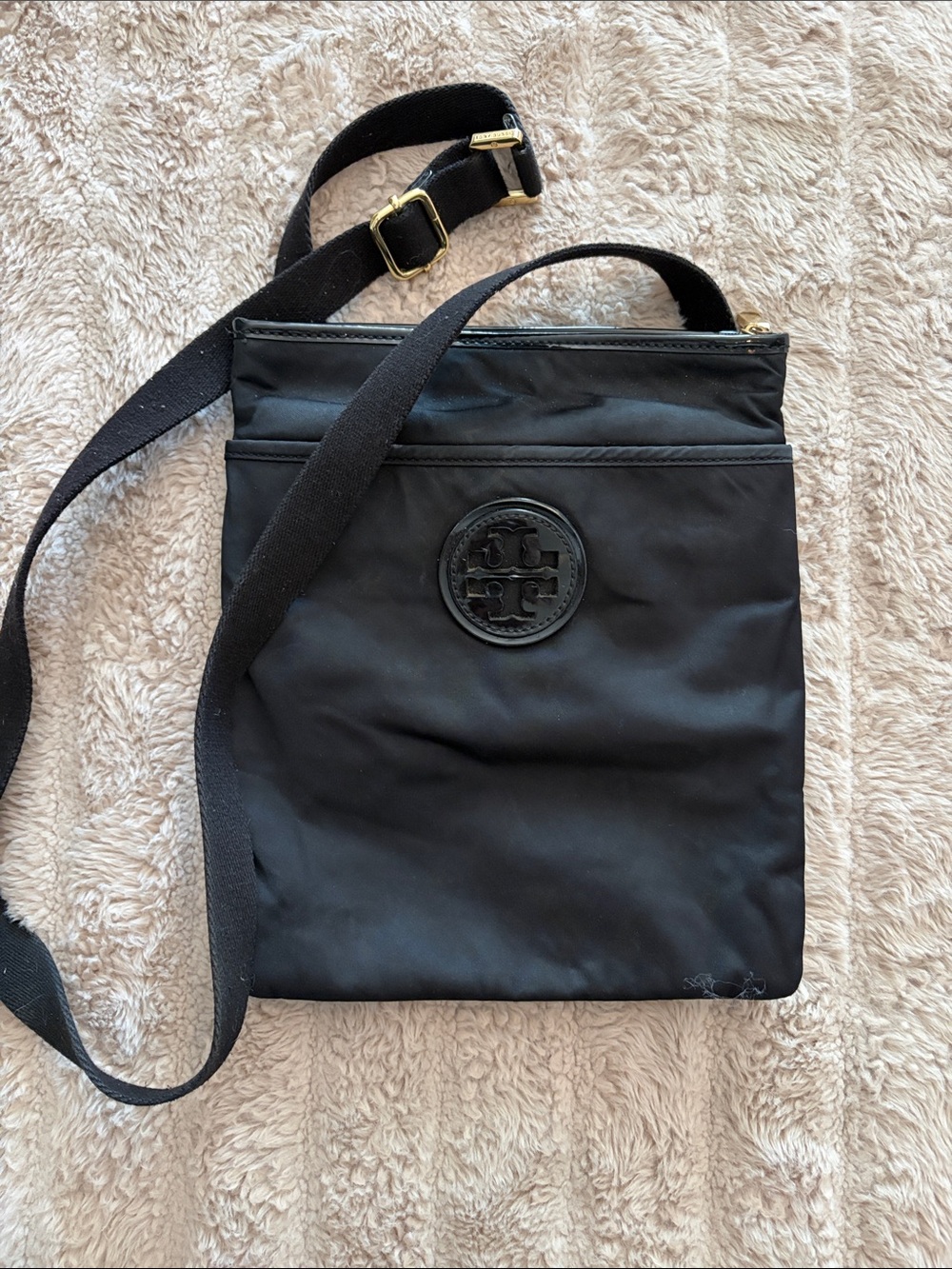 Tory Burch Black Crossbody Sling Bag with Logo Patch